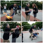 Older man assaults younger man for burning a flag